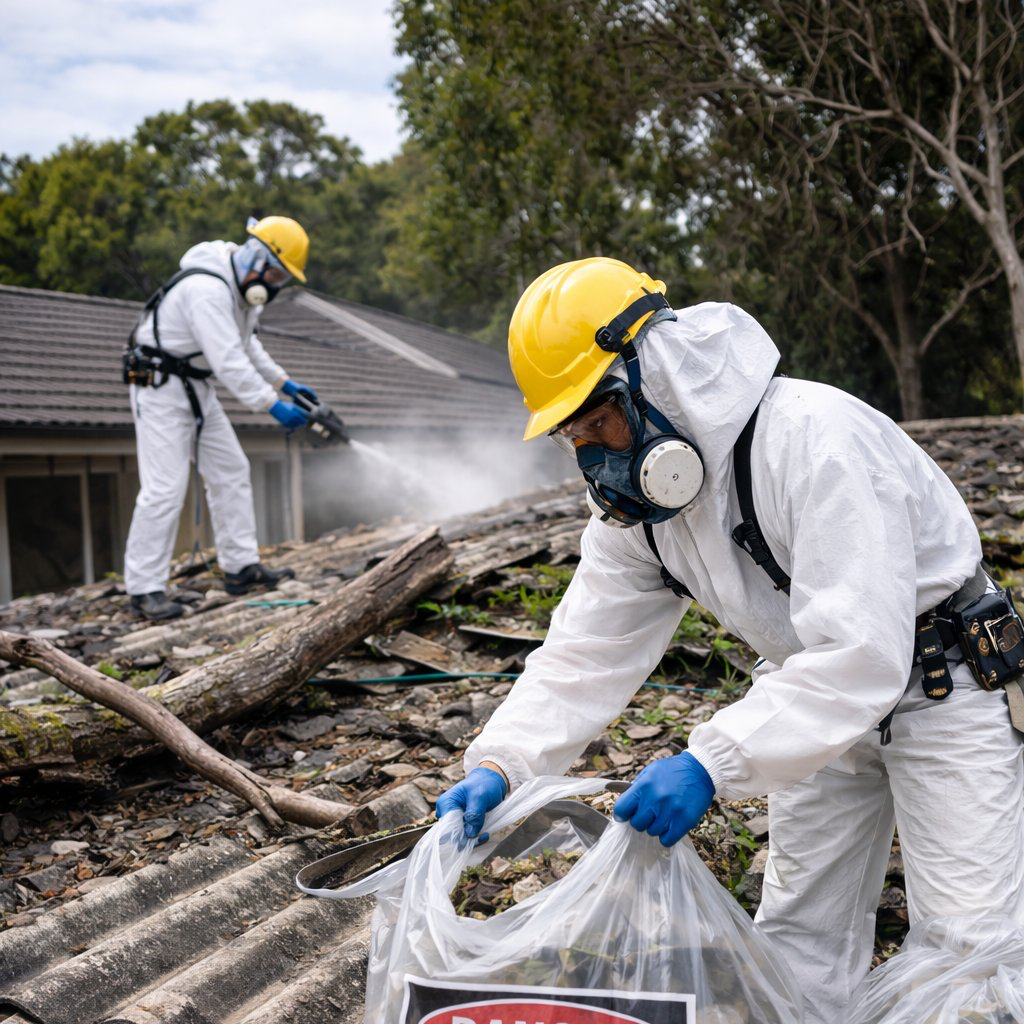 During asbestos roof removal