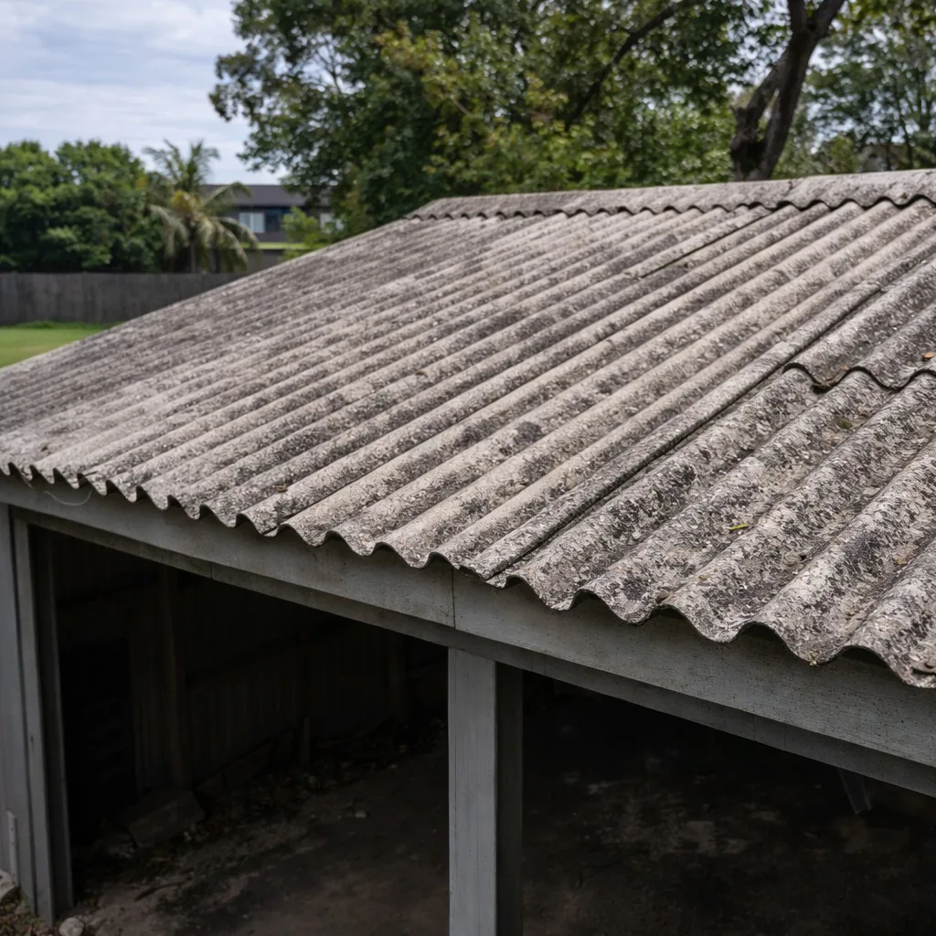 Asbestos cement roof before removal
